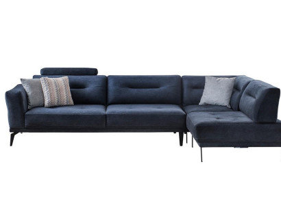 Corner Suite Living room Dark Blue L-shape Fabric Sofa Modern Design